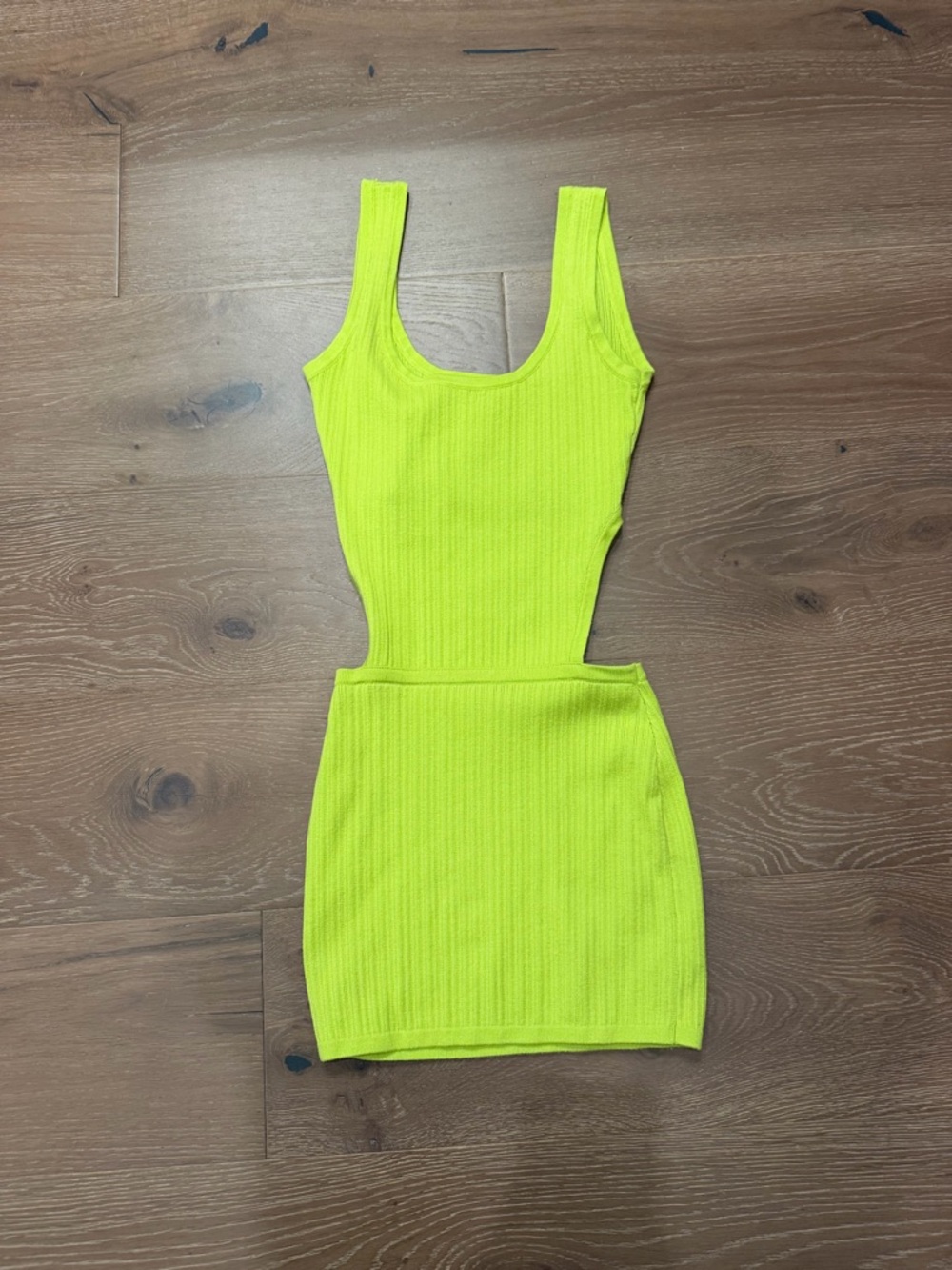Tiger Mist Neon Lime Ribbed Cutout Mini Dress